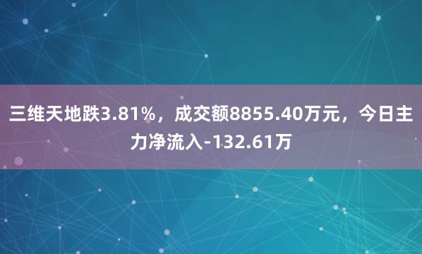三维天地跌3.81%，成交额8855.40万元，今日主力净流入-132.61万