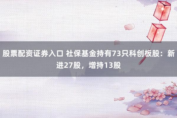 股票配资证券入口 社保基金持有73只科创板股：新进27股，增持13股