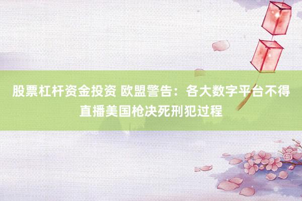 股票杠杆资金投资 欧盟警告：各大数字平台不得直播美国枪决死刑犯过程